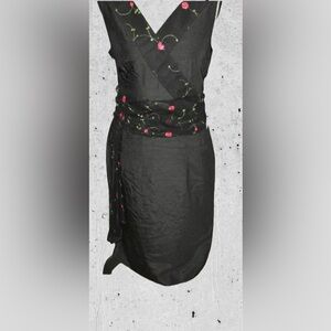 Ashro Midnight Black Dress with Floral Accents